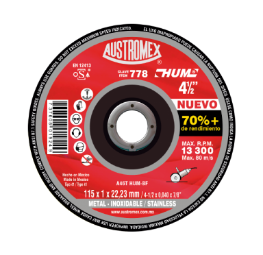 DISCO 778 PLANO 4-1/2" x 0.040" x 7/8" CORTE ACERO AL CARBONO (CAJA 50 PIEZAS)