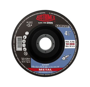 DISCO 2006 CUBO 4 1/2" x 1/8" 7/8" CORTE ACERO AL CARBONO (CAJA 25 PIEZAS)
