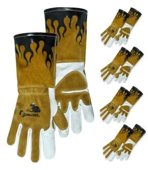 GUANTE PARA SOLDADURA TIG COLOR CAFÉ FLAMAS (PAQUETE DE 10 PIEZAS)