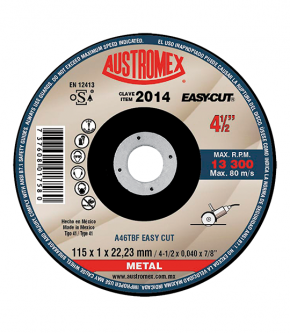 DISCO 2014 PLANO 4-1/2" x 0.040" x 7/8" CORTE ACERO AL CARBONO (CAJA 50 PIEZAS)