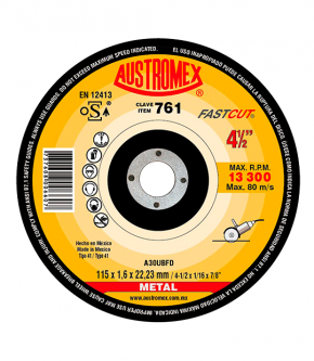 DISCO 761 PLANO 4-1/2" x 1/16" x 7/8" CORTE ACERO AL CARBONO (CAJA 25 PIEZAS)